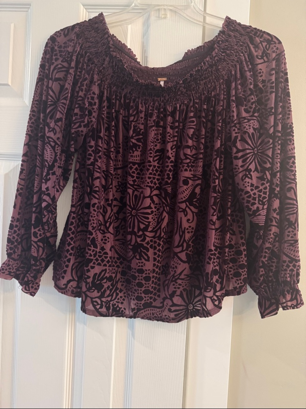Free People Women's Purple Floral Off-Shoulder Blouse